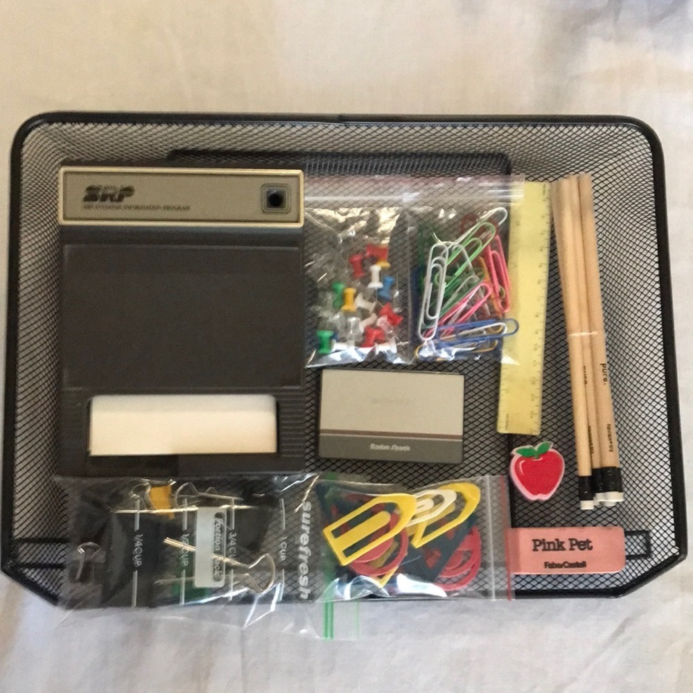 Mesh letter tray and office supplies